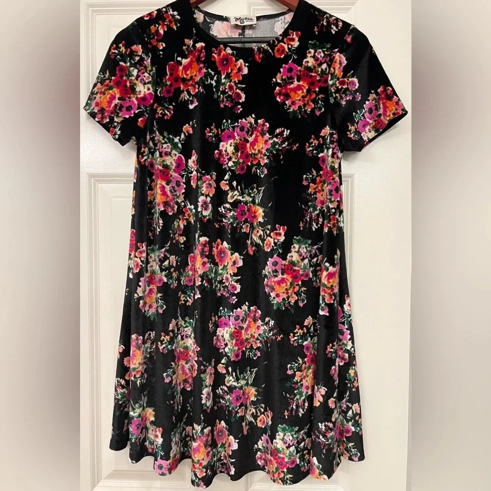 Show Me Your MuMu Velvet Mini Dress in Bohemian Black Bouquet Size Medium - Picture 2 of 10